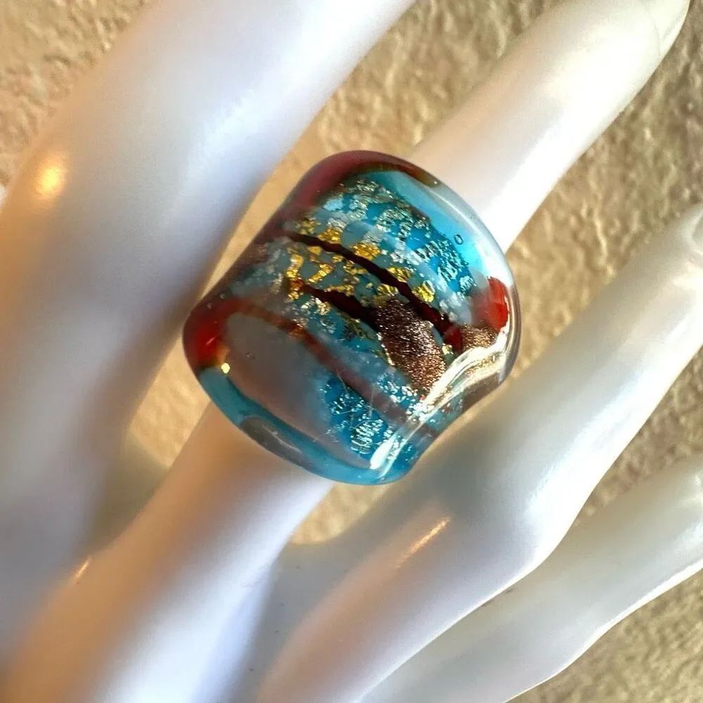 Blue glass blown cocktail ring